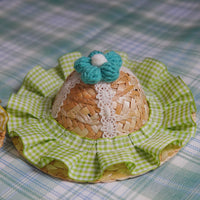 HKM-0551357 Elegant Pet Straw Hat Headdress with Silk Bows for Cats and Dogs in Various Colors