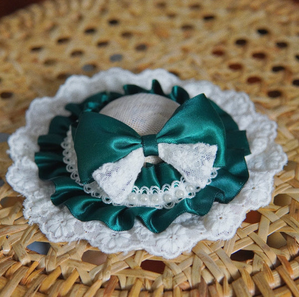 HKM-0551357 Elegant Pet Straw Hat Headdress with Silk Bows for Cats and Dogs in Various Colors