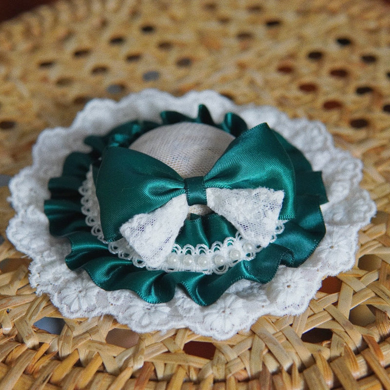 HKM-0551357 Elegant Pet Straw Hat Headdress with Silk Bows for Cats and Dogs in Various Colors