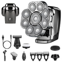 HKM-055187 6-in-1 Cordless Rechargeable 9D Electric Head Shaver for Men with LED Display and Travel Lock