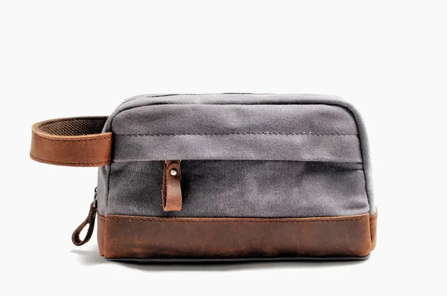 HKM-055187 Men's Vintage Canvas Waterproof Toiletry Bag with Zipper for Travel and Cosmetics Storage