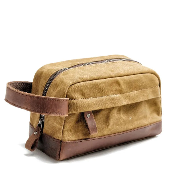 HKM-055187 Men's Vintage Canvas Waterproof Toiletry Bag with Zipper for Travel and Cosmetics Storage