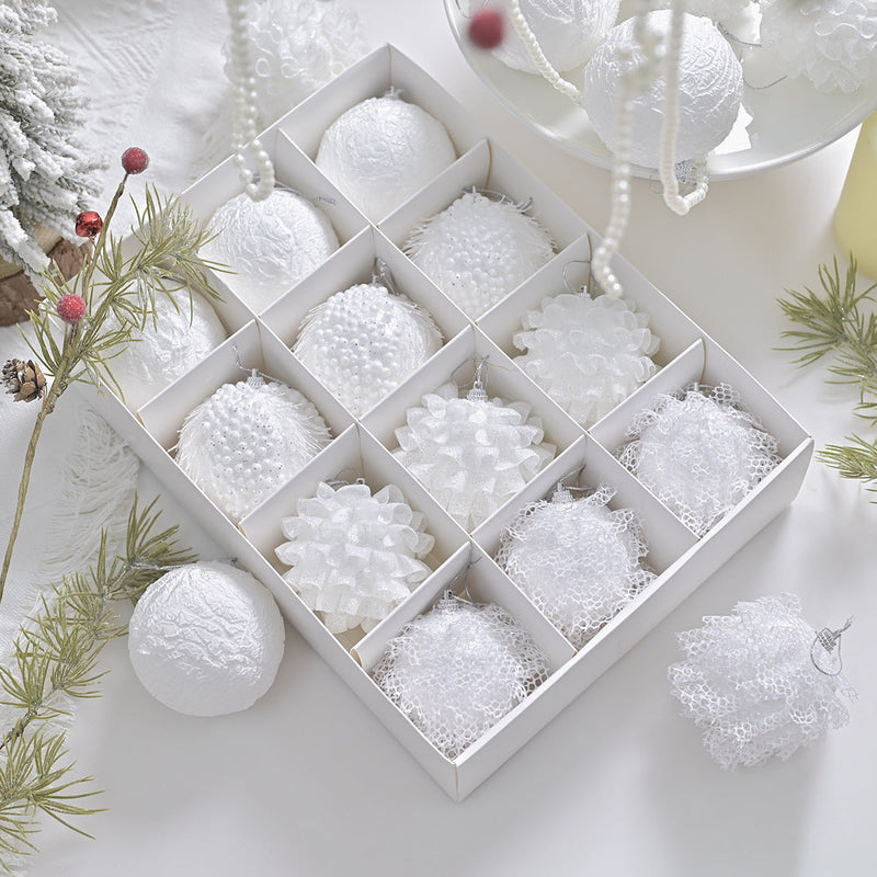 HKM-055251 Decorative Lace Glitter Foam Christmas Ball Pendant for Holiday Gift Packaging