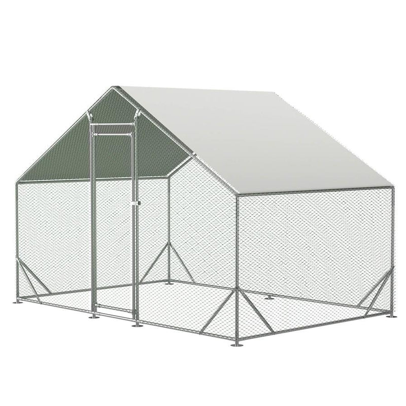 HKM-055443 Large Walk-in Chicken Coop with Galvanized Wire and Waterproof Cover for Poultry, Ducks, Rabbits, and Small Animals