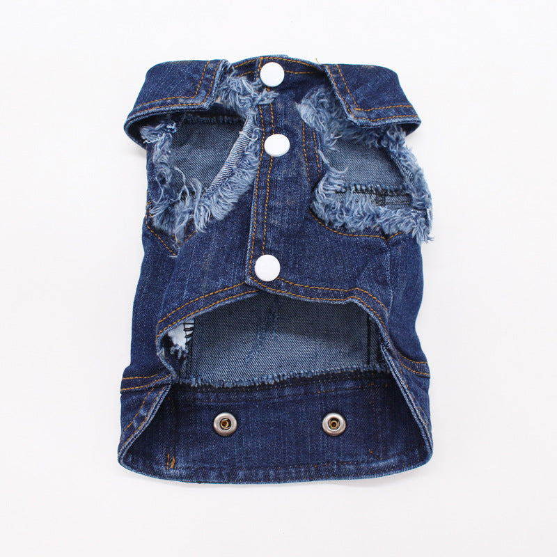 HKM-0554685 Vintage Denim Vest for Pets with Scratch Pattern, Customizable, Flexible Fit