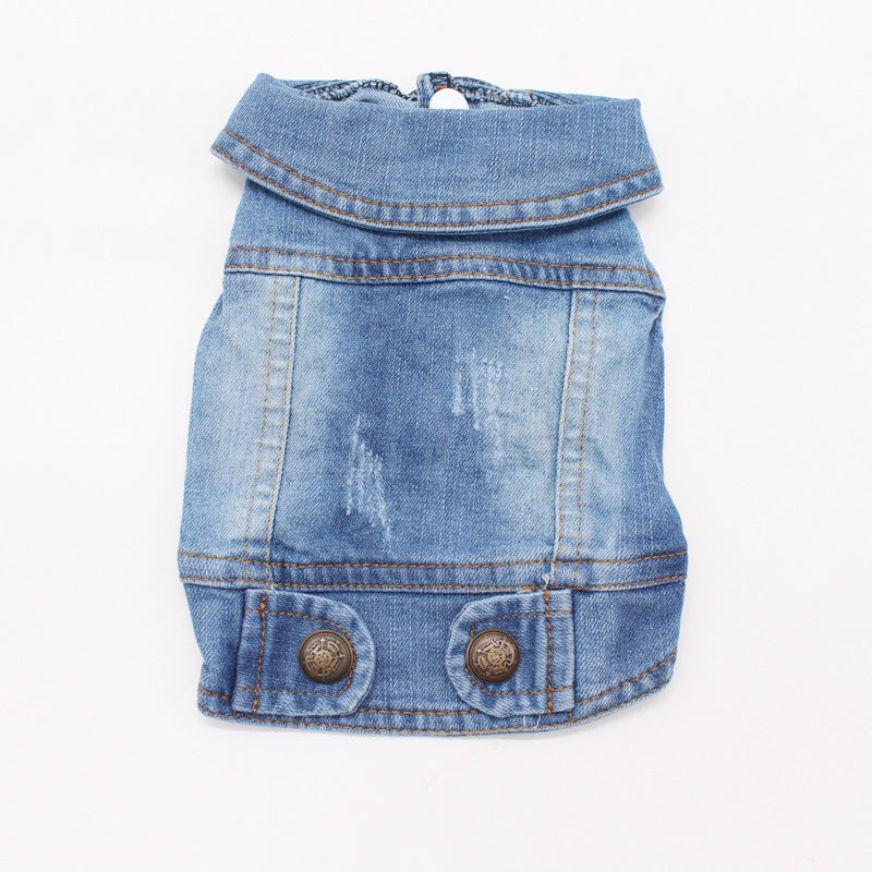 HKM-0554685 Vintage Denim Vest for Pets with Scratch Pattern, Customizable, Flexible Fit