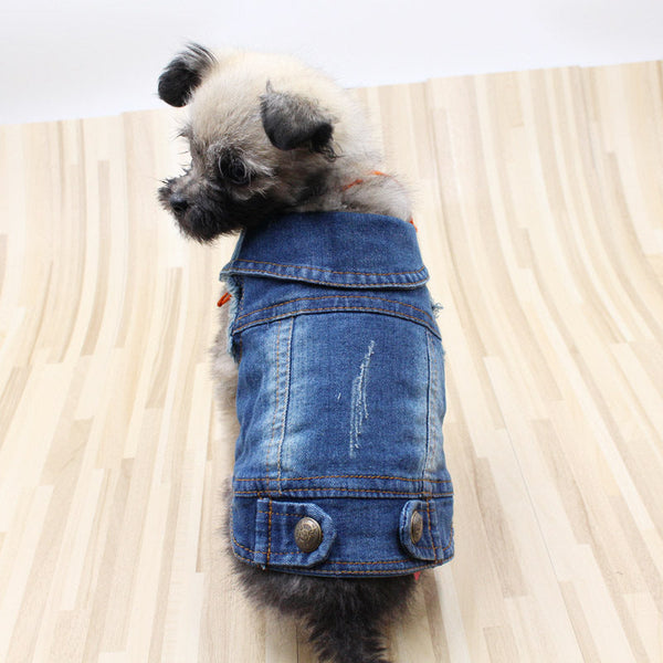 HKM-0554685 Vintage Denim Vest for Pets with Scratch Pattern, Customizable, Flexible Fit