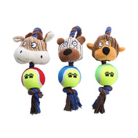 HKM-0554941 Interactive Corduroy Tennis Ball Dog Toy with Cotton Rope and Sound for Engaging Play