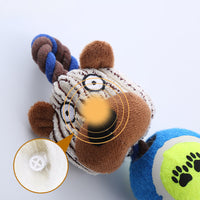 HKM-0554941 Interactive Corduroy Tennis Ball Dog Toy with Cotton Rope and Sound for Engaging Play