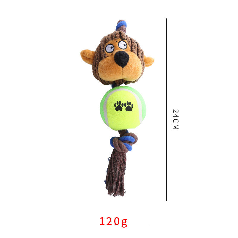 HKM-0554941 Interactive Corduroy Tennis Ball Dog Toy with Cotton Rope and Sound for Engaging Play