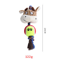 HKM-0554941 Interactive Corduroy Tennis Ball Dog Toy with Cotton Rope and Sound for Engaging Play