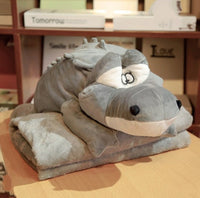 HKM-055571 Dual-Use Siesta Pillow Blanket for Car and Office – Cartoon Design, Plush Material, Foldable Comfort