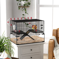 HKM-0555965 31" Hamster Cage with Tube System, Ramps, Wheel, and Deep Glass Base