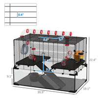 HKM-0555965 31" Hamster Cage with Tube System, Ramps, Wheel, and Deep Glass Base