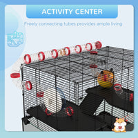 HKM-0555965 31" Hamster Cage with Tube System, Ramps, Wheel, and Deep Glass Base
