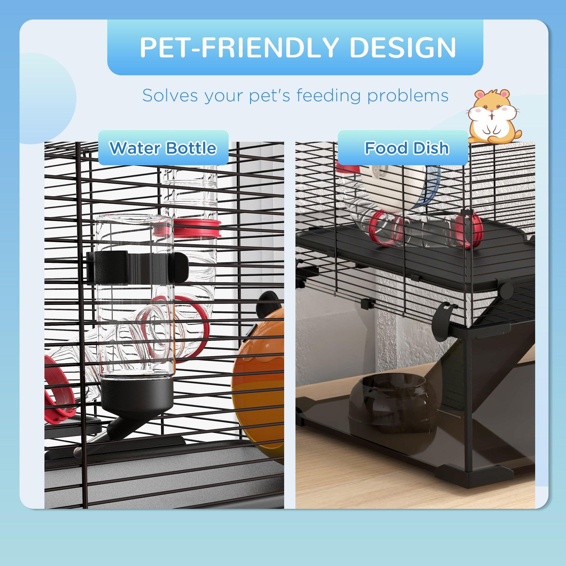 HKM-0555965 31" Hamster Cage with Tube System, Ramps, Wheel, and Deep Glass Base