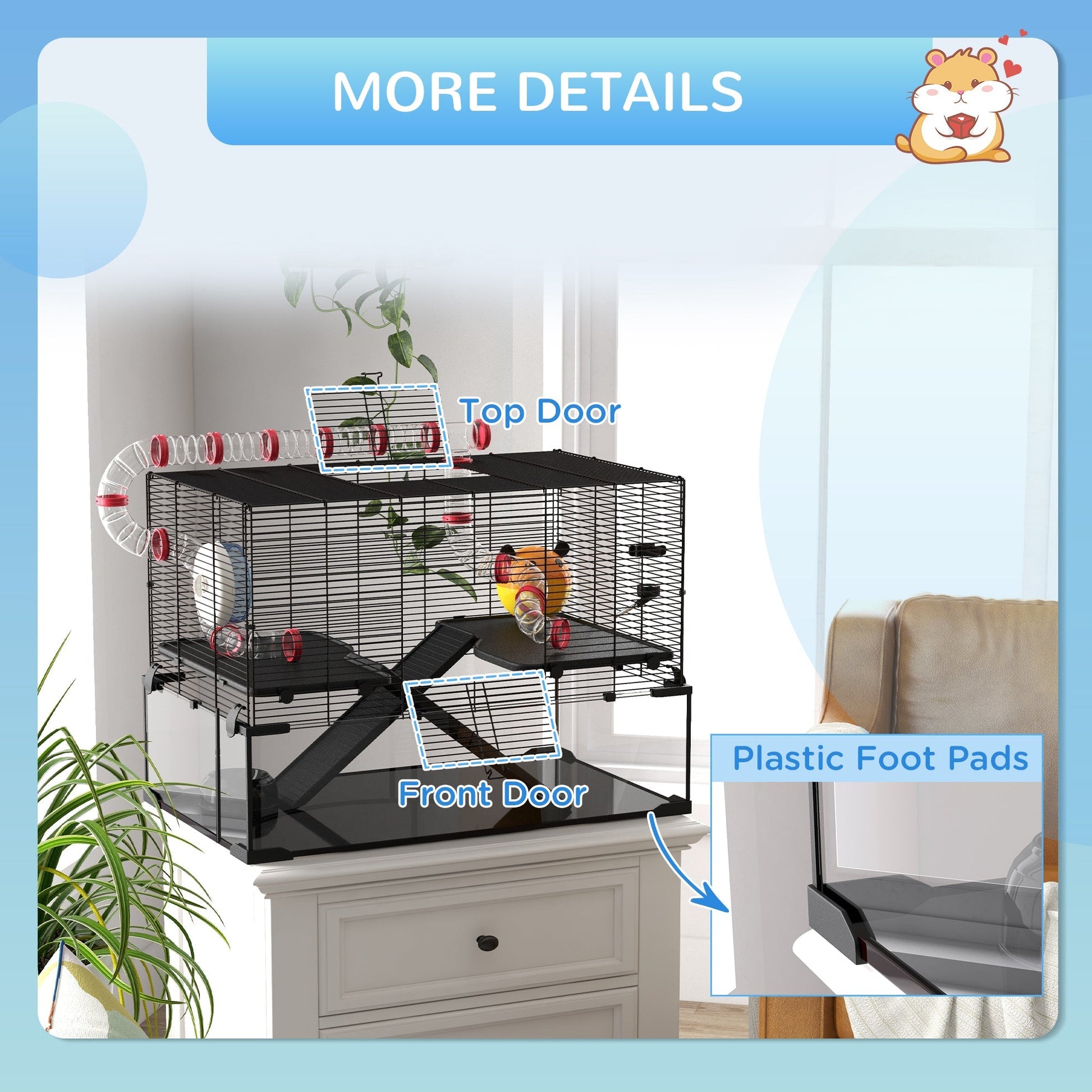 HKM-0555965 31" Hamster Cage with Tube System, Ramps, Wheel, and Deep Glass Base