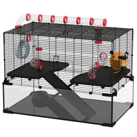 HKM-0555965 31" Hamster Cage with Tube System, Ramps, Wheel, and Deep Glass Base