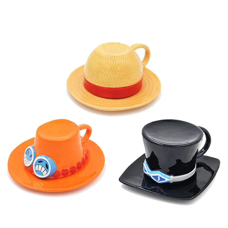 HKM-055699 Ceramic Anime Coffee Cup with Luffy Straw Hat Design, 301-400ml Capacity for Office Use