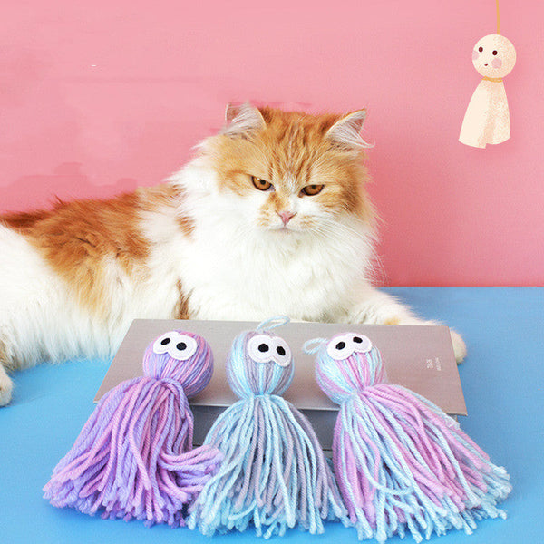 HKM-0557117 Bite-Resistant Woolen Yarn Ball Cat Toy in Assorted Colors