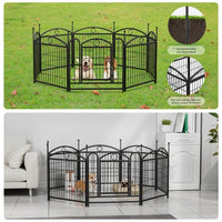 HKM-0557757 Indoor Dog Playpen 24 Inch 8 Panel Heavy-Duty Metal with Door, Foldable Safe Space for Pets