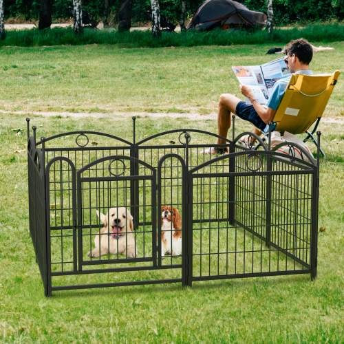 HKM-0557757 Indoor Dog Playpen 24 Inch 8 Panel Heavy-Duty Metal with Door, Foldable Safe Space for Pets