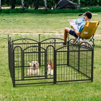 HKM-0557757 Indoor Dog Playpen 24 Inch 8 Panel Heavy-Duty Metal with Door, Foldable Safe Space for Pets