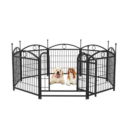 HKM-0557757 Indoor Dog Playpen 24 Inch 8 Panel Heavy-Duty Metal with Door, Foldable Safe Space for Pets