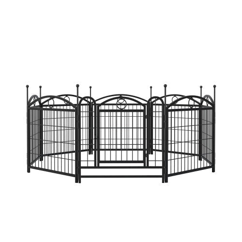 HKM-0557757 Indoor Dog Playpen 24 Inch 8 Panel Heavy-Duty Metal with Door, Foldable Safe Space for Pets