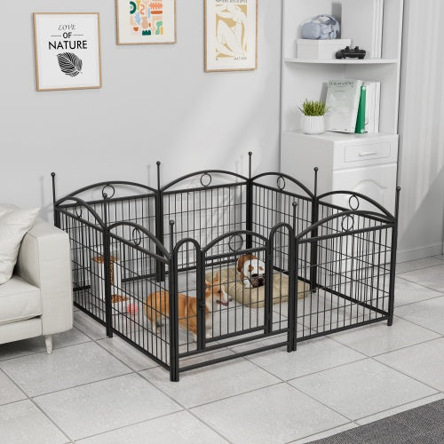 HKM-0557757 Indoor Dog Playpen 24 Inch 8 Panel Heavy-Duty Metal with Door, Foldable Safe Space for Pets