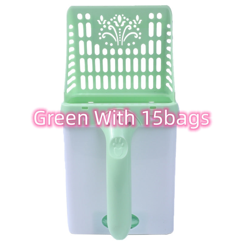 HKM-0557885 Cat Litter Scooper with Attached Waste Bin and 15 Scented Waste Bags - Efficient Cleaning Solution