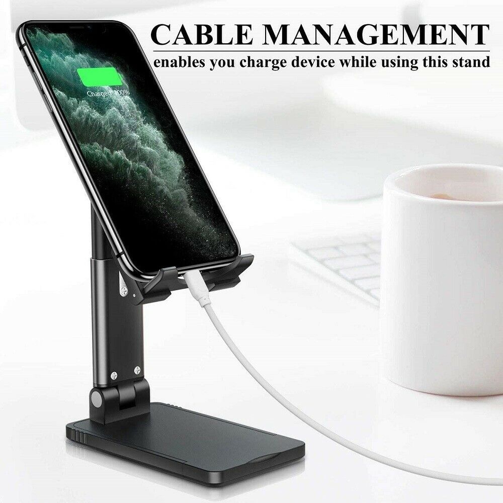 HKM-055827 Multi-Angle Foldable Cell Phone and Tablet Stand with Ergonomic Design and Charging Port Access