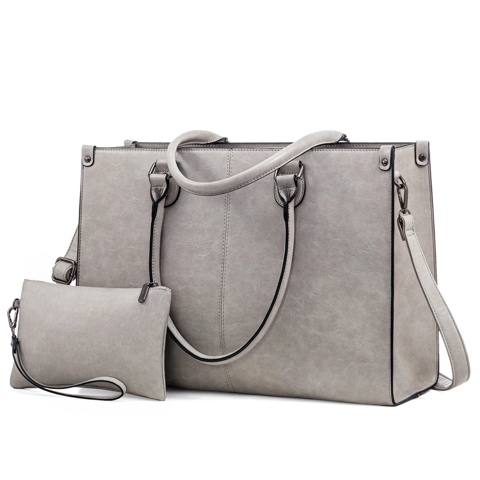 HKM-055827 Stylish Vintage Leather Laptop Tote Bag for Women - Spacious Business Handbag