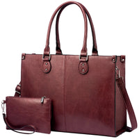 HKM-055827 Stylish Vintage Leather Laptop Tote Bag for Women - Spacious Business Handbag