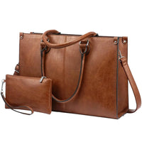 HKM-055827 Stylish Vintage Leather Laptop Tote Bag for Women - Spacious Business Handbag