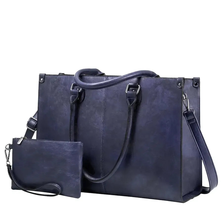 HKM-055827 Stylish Vintage Leather Laptop Tote Bag for Women - Spacious Business Handbag
