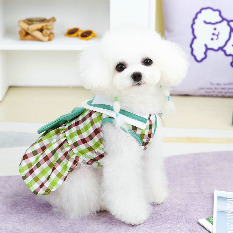 HKM-0558653 Casual Bow Skirt for Pets in Red and Green ¨C Soft Polyester Fabric, Sizes XS to XL