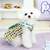 HKM-0558653 Casual Bow Skirt for Pets in Red and Green ¨C Soft Polyester Fabric, Sizes XS to XL