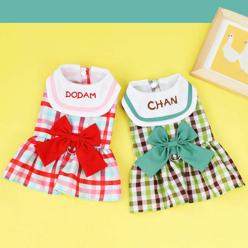 HKM-0558653 Casual Bow Skirt for Pets in Red and Green ¨C Soft Polyester Fabric, Sizes XS to XL