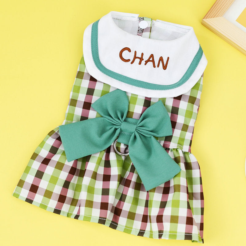 HKM-0558653 Casual Bow Skirt for Pets in Red and Green ¨C Soft Polyester Fabric, Sizes XS to XL