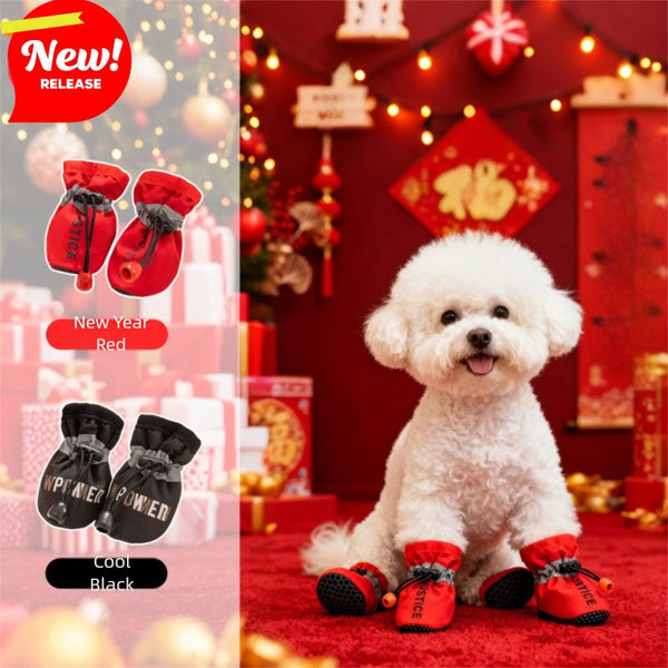 HKM-0558909 Warm Fleece Dog Booties with Anti-Slip Sole for Cold Weather Protects Paws and Keeps Claws Clean