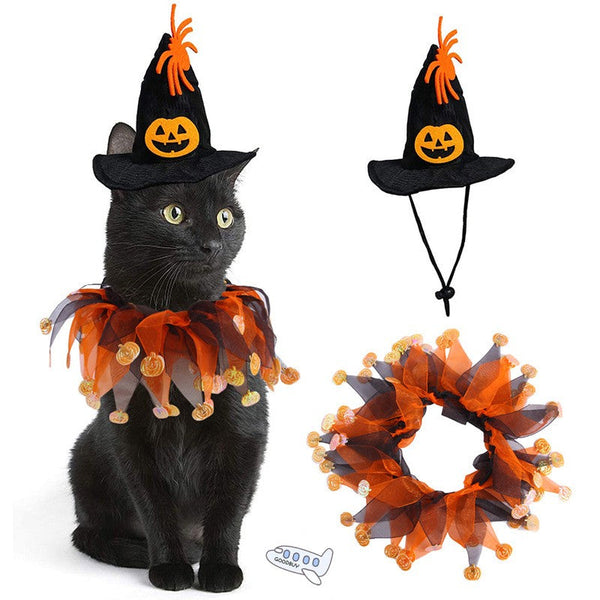 HKM-0559677 Halloween Pet Costume Set with Collar and Witch Hat for Dogs and Cats