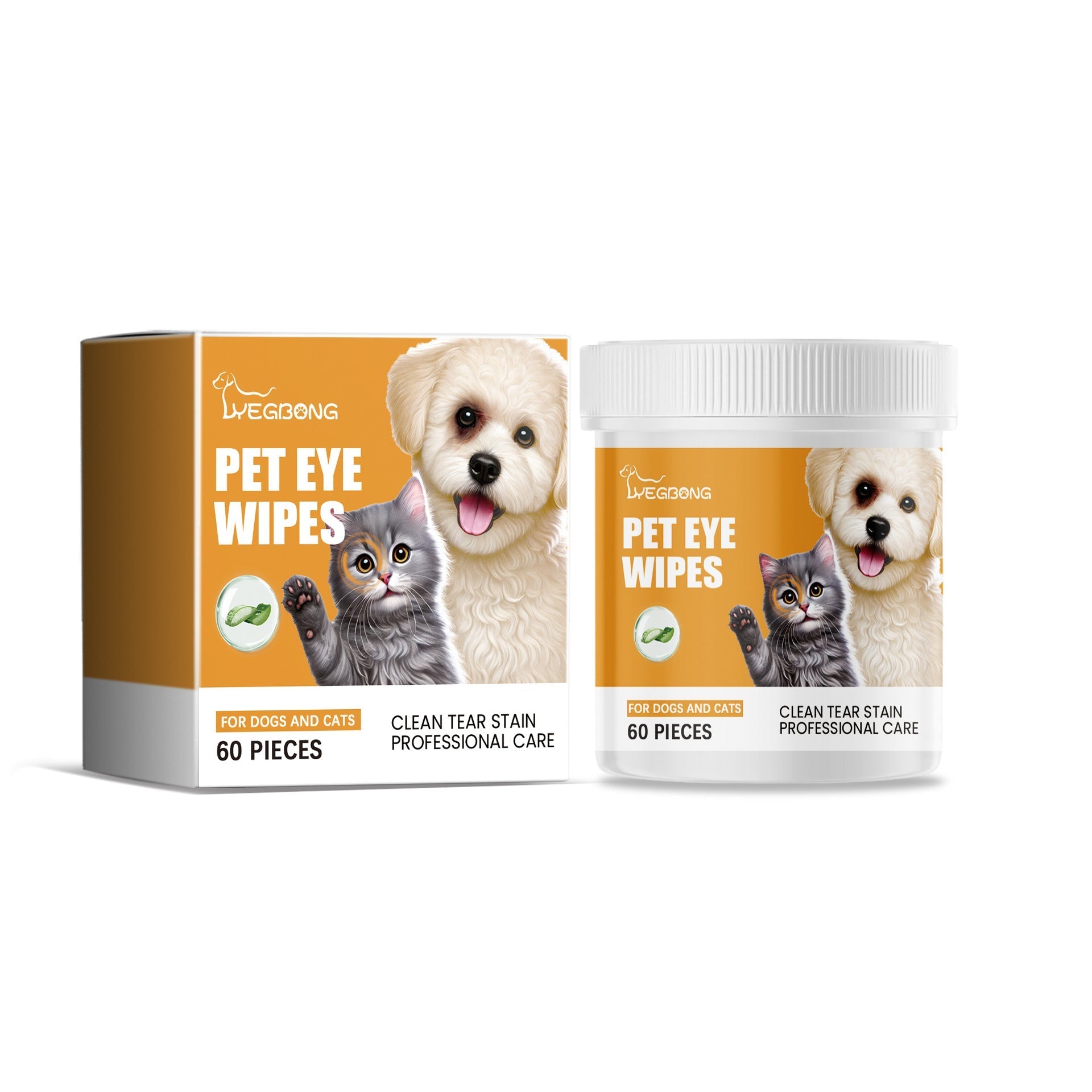 HKM-0559933 Pet Eye Cleaning Wipes for Dogs and Cats - 60 Count Tear Removal Wet Wipes