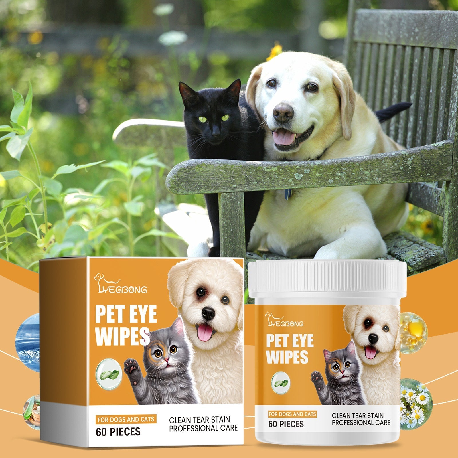 HKM-0559933 Pet Eye Cleaning Wipes for Dogs and Cats - 60 Count Tear Removal Wet Wipes
