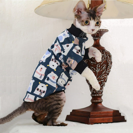 HKM-056083 Cotton Two-Legged Clothing for Hairless Cats - Belly Protector in Lion, Pink Bear, Tibetan Bear Designs