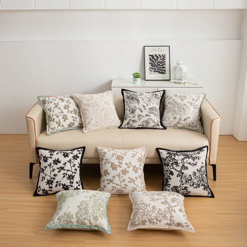 HKM-056083 Nordic Style Flower Chenille Cushion Cover - 45x45cm, Available in Multiple Leaf Patterns and Colors