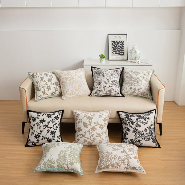 HKM-056083 Nordic Style Flower Chenille Cushion Cover - 45x45cm, Available in Multiple Leaf Patterns and Colors