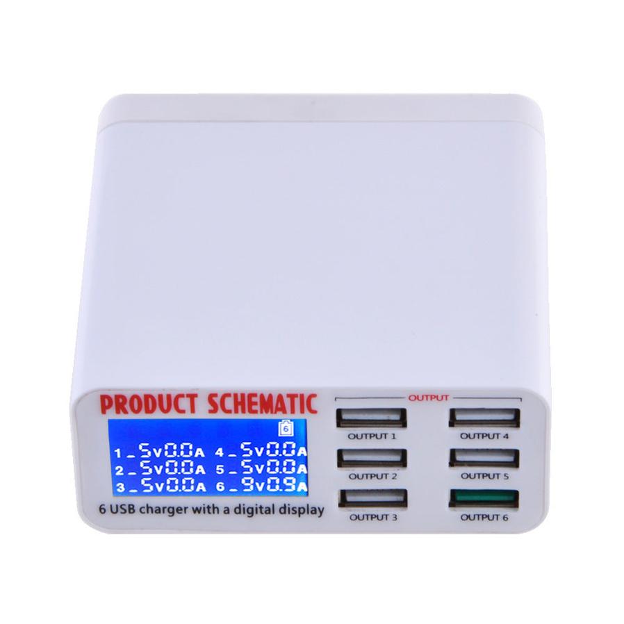 HKM-056147 6USB Intelligent Mobile Charger with LCD Display and Smart Voltage Detection