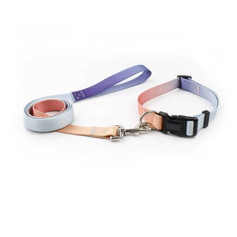 HKM-0561853 Nylon Pet Collar and Traction Rope Set in Vibrant Gradient Colors