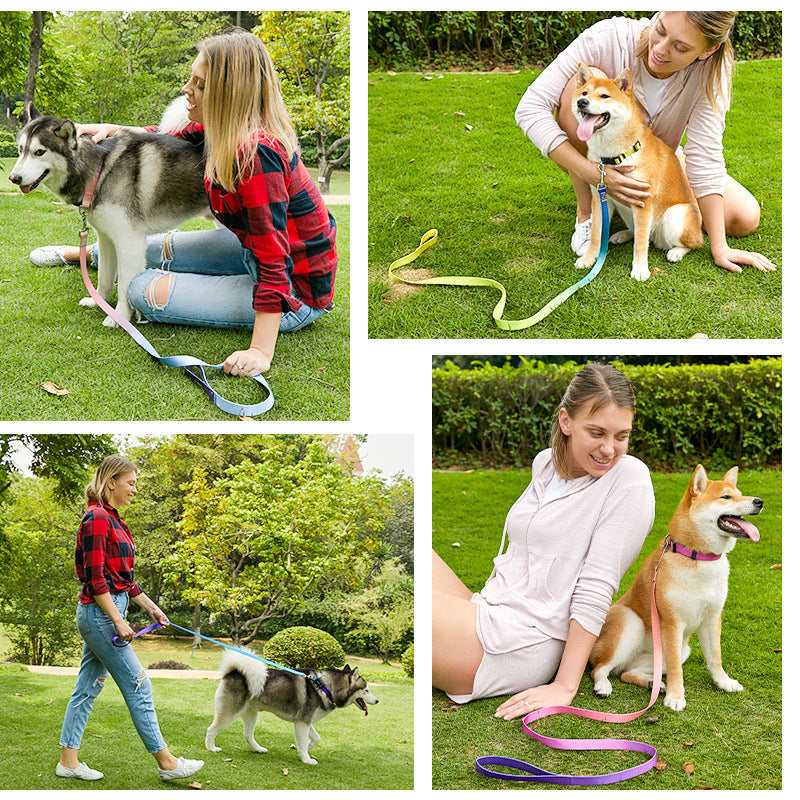 HKM-0561853 Nylon Pet Collar and Traction Rope Set in Vibrant Gradient Colors